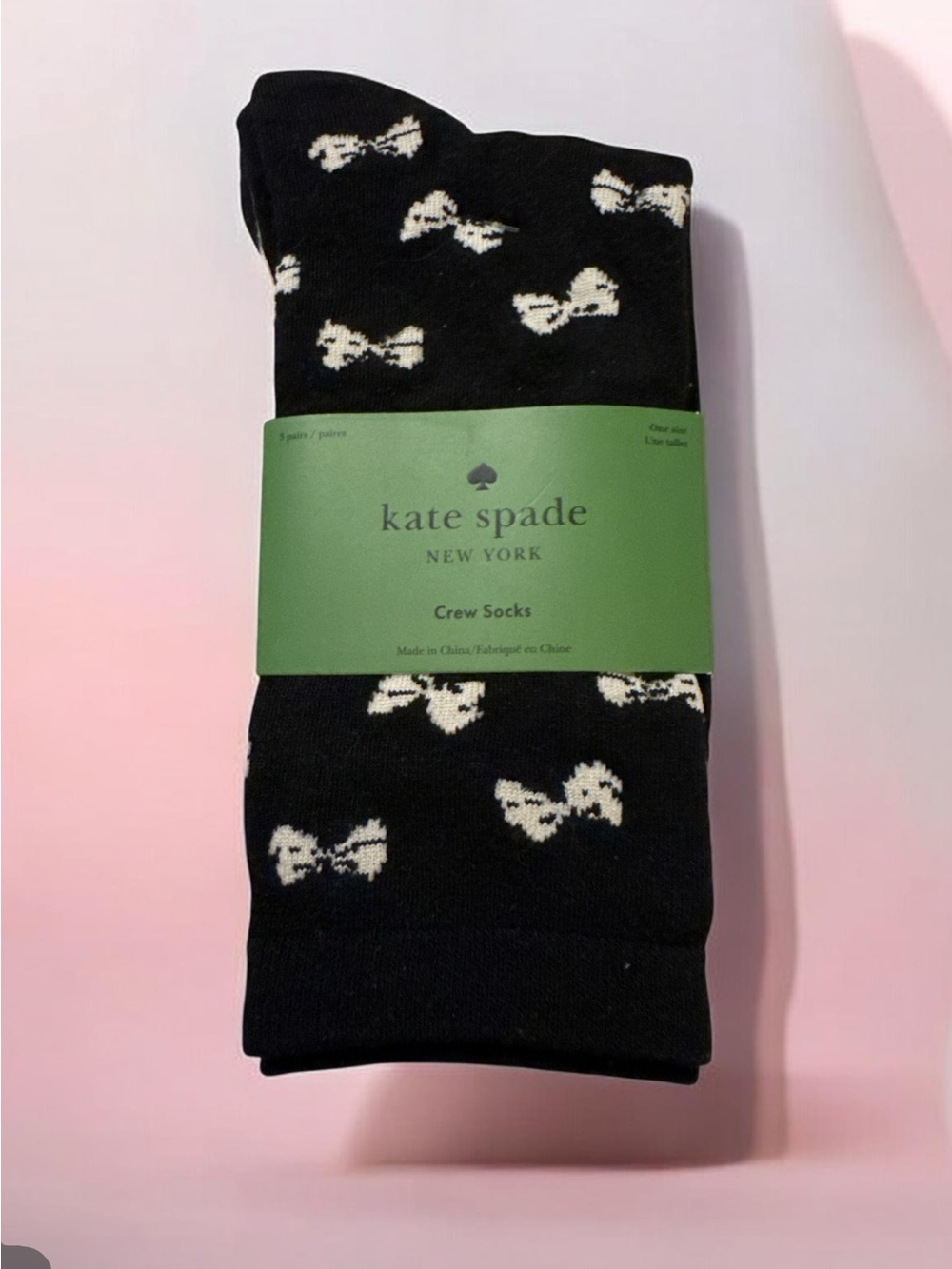 kate spade Black Crew Socks with Cream Bow Pattern
